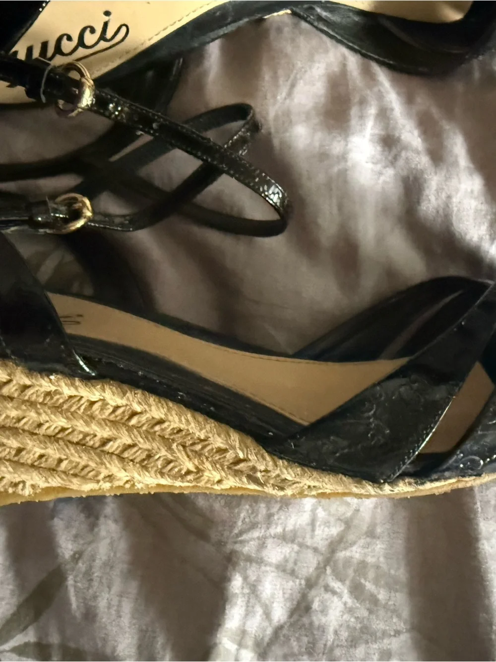 Gucci Black Patent Leather Women's Slingback Sandals espadrilles